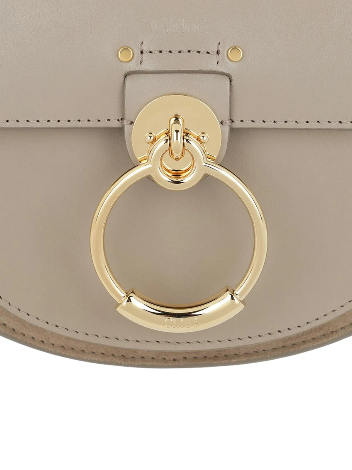 Chlo Tess Logo Embossed Ring Embellished Shoulder Bag