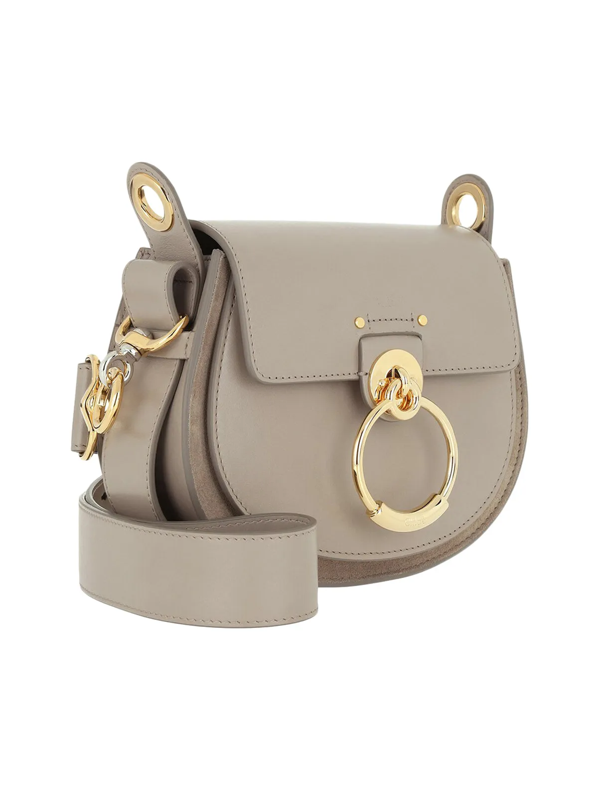 Chlo Tess Logo Embossed Ring Embellished Shoulder Bag