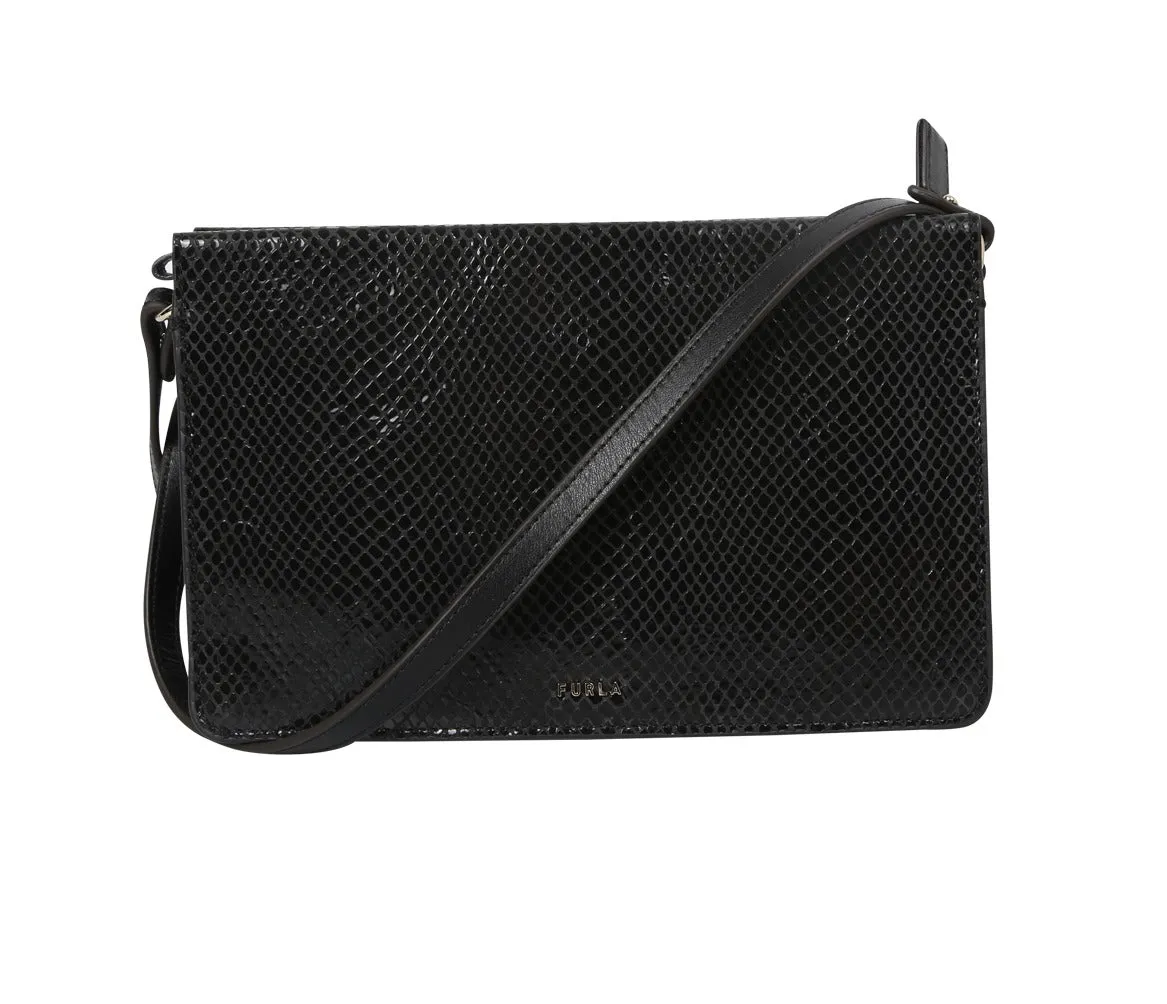 Furla Logo Plaque Snakeskin Effect Satchel Bag