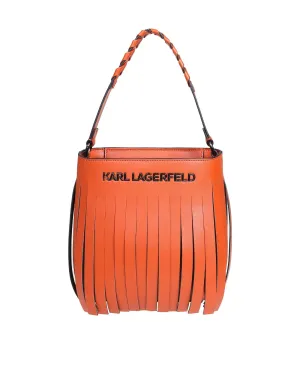 Karl Lagerfeld K/Fringe Logo Detailed Mini Hobo Bag