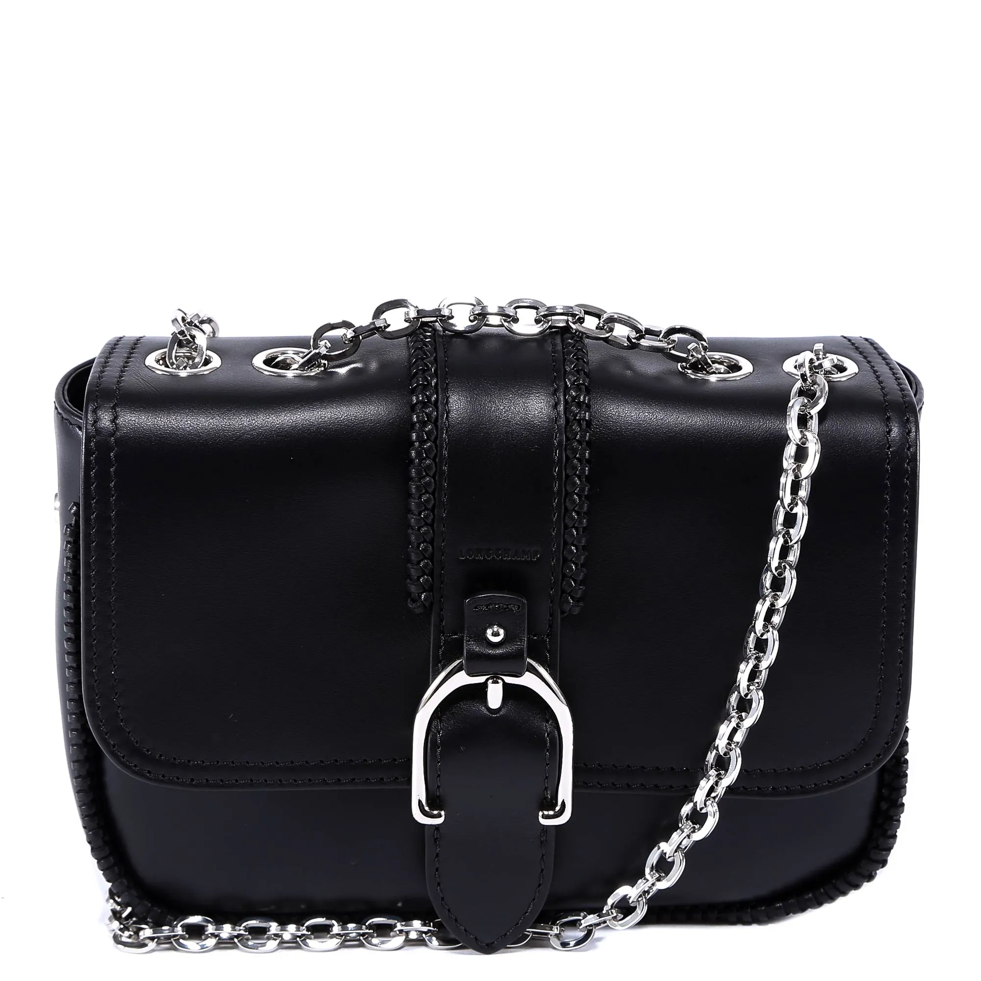 Longchamp Buckled Logo Embossed Foldover Crossbody Bag