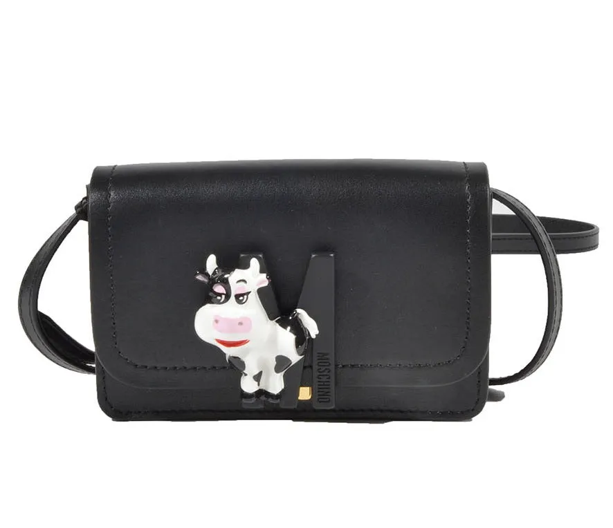 Moschino Cow-Plaque Foldover Top Crossbody Bag