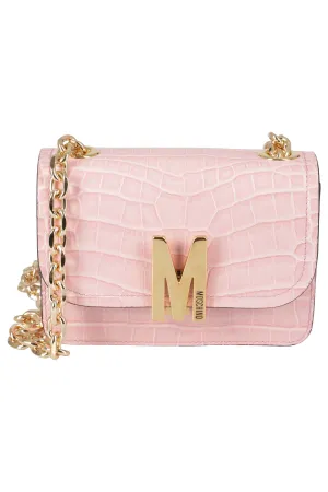 Moschino Logo Plaque Embossed Crossbody Bag