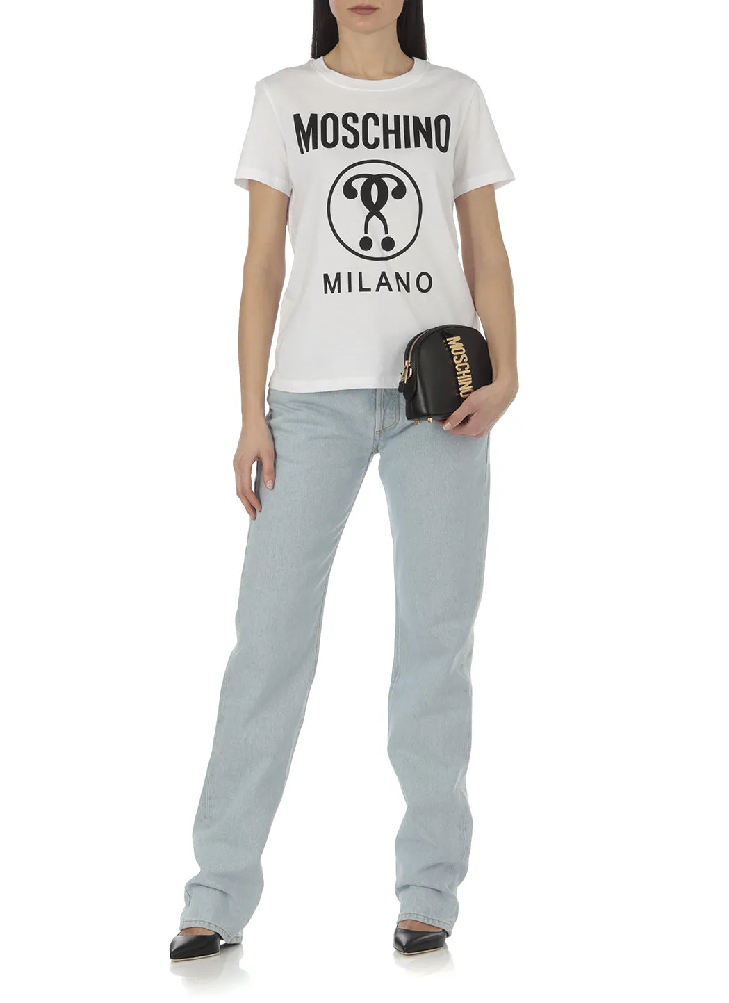 Moschino Logo Plaque Zip-Up Crossbody Bag