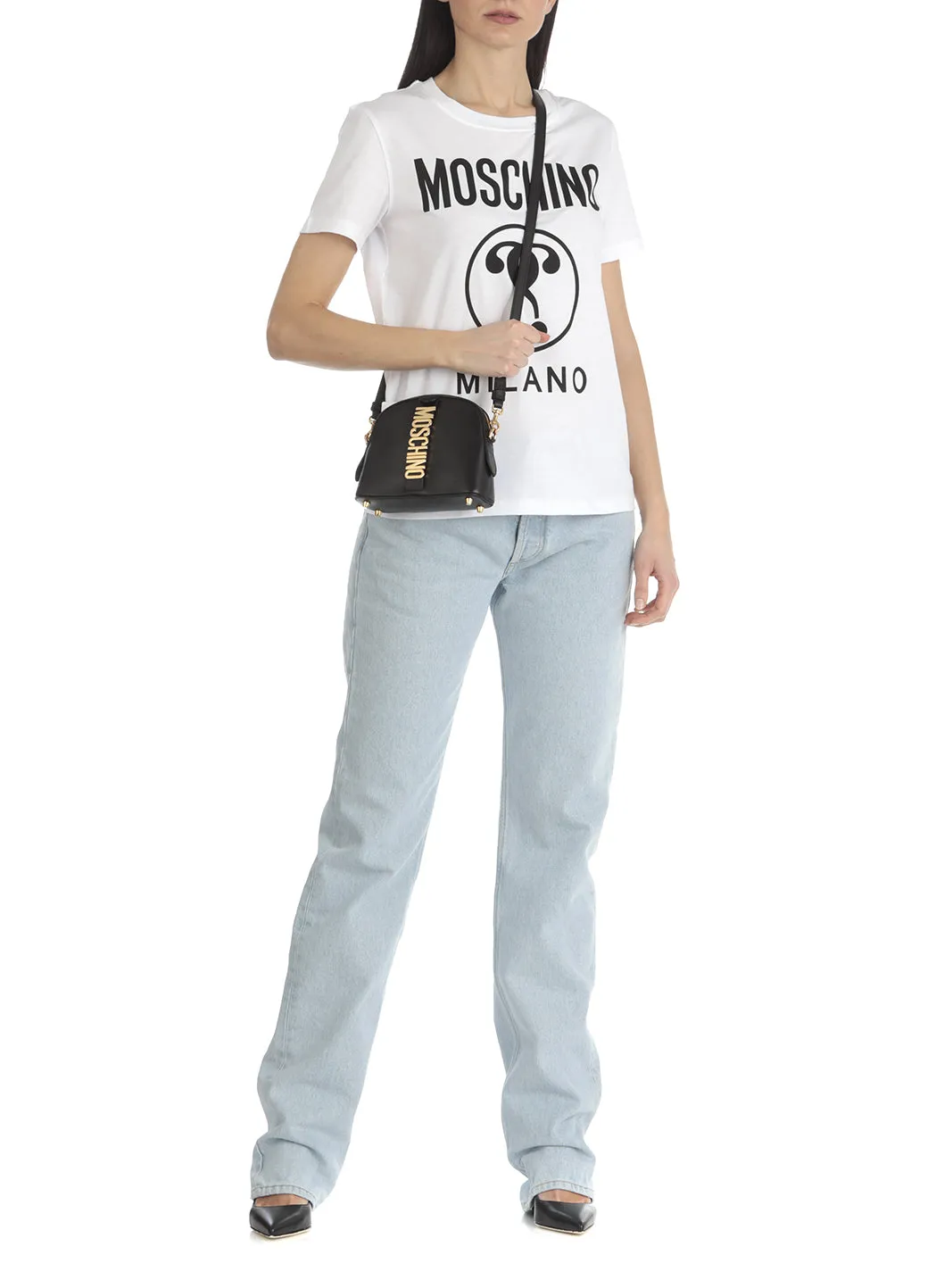 Moschino Logo Plaque Zip-Up Crossbody Bag